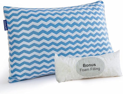 Pillows Standard Size - Adjustable Firm Pillow for Back Stomach and Side Sleeper - Shredded Memory Foam Cooling Pillow for Neck and Shoulder Pain with Washable Cover and Bonus Foam Fill - LeafyLoom