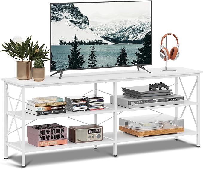 WLIVE TV Stand up to 70 Inch TV, 63" Entertainment Center, TV Media Console with 3-Tier Storage Shelves for Living Room and Bedroom, White - LeafyLoom