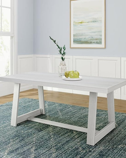 Plank+Beam 72 Inch Farmhouse Dining Table, Solid Wood Rustic Kitchen Table, Large Wooden Rectangular Dinner Table for Dining Room, Home Office, Living Room Furniture, Easy Assembly, White Wirebrush - LeafyLoom