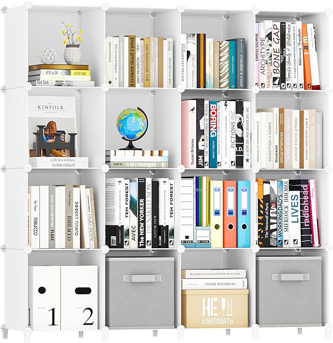 HOMIDEC Book Shelf 16 Cubes Bookcase Bookshelf Cube Storage Organizer Portable Display Bookshelf Kids Bookshelf Book Case for Study Room,Bedroom,Office,Living Room,Closet (47.2x11.8x47.2 inch) - LeafyLoom
