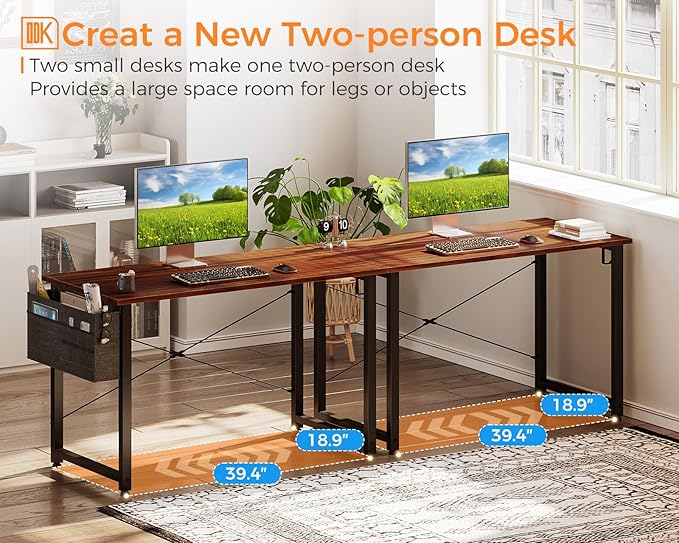 ODK Computer Desk, 40 Inch Small Study Desk, Office Desk with Storage, Work Table with Headphone Hook for Small Space Home Office, Deep Brown - LeafyLoom