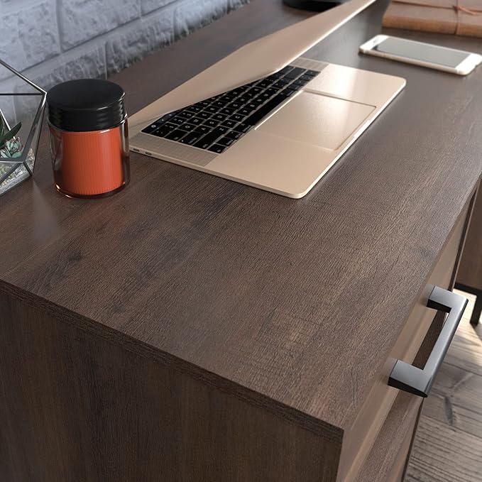 Sauder North Avenue Pedestal Home Office Desk, L: 41.97" x W: 18.50" x H: 28.15", Smoked Oak Finish - LeafyLoom