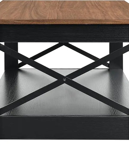YITAHOME Coffee Table for Living Room,Modern Farmhouse Coffee Table with Storage,2-Tier Center Table for Living Room Wood Living Room Table Accent Cocktail with Sturdy Frame,Brown and Black - LeafyLoom
