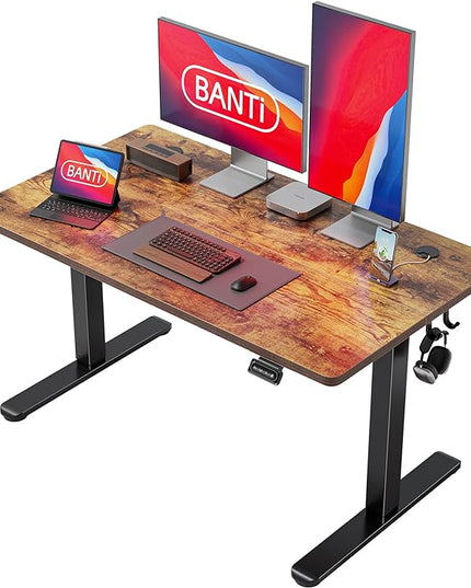 BANTI 48'' Standing Desk, Electric Stand up Height Adjustable Home Office Table, Sit Stand Desk with Splice Board, Rustic Brown - LeafyLoom