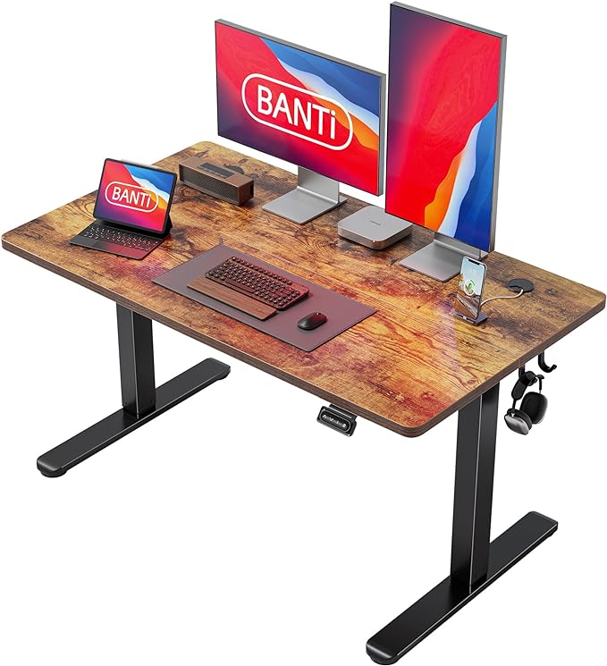 BANTI 48'' Standing Desk, Electric Stand up Height Adjustable Home Office Table, Sit Stand Desk with Splice Board, Rustic Brown - LeafyLoom