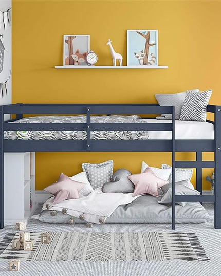 DHP Milton Solid Wood Low Loft Bed for Kids, Twin Size, Blue - LeafyLoom