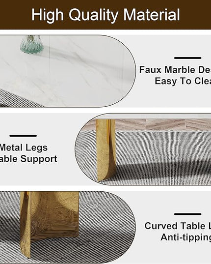 NicBex Modern Minimalist Dining Table The White Imitation Marble Glass Desktop is Equipped with Golden Metal Legs Suitable for Restaurants and Living Rooms, White - LeafyLoom