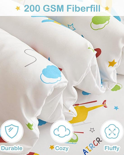 Mooreeke Bed in a Bag for Kids Boys Teens, 5 Pieces Twin Size Aircraft Print Comforter Bed Set with Shams, Sheet Set, Airplane White Super Soft Microfiber Kids Comforter Bedding Set - LeafyLoom