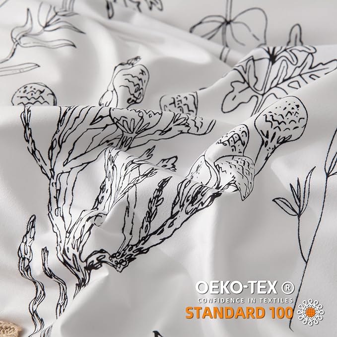 JANZAA Bedding Comforter Sets White Floral Comforter Set Full Size Bed Set with 2 Pillow Cases for All Seasons - LeafyLoom