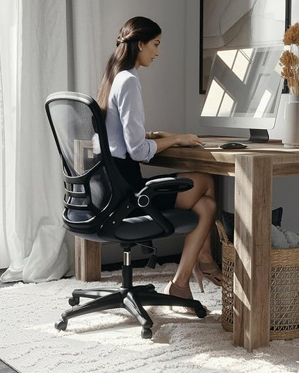 Flash Furniture Porter High-Back Swivel Office Chair with Adjustable Lumbar Support and Seat Height, Ergonomic Mesh Desk Chair with Flip-Up Armrests, Black - LeafyLoom