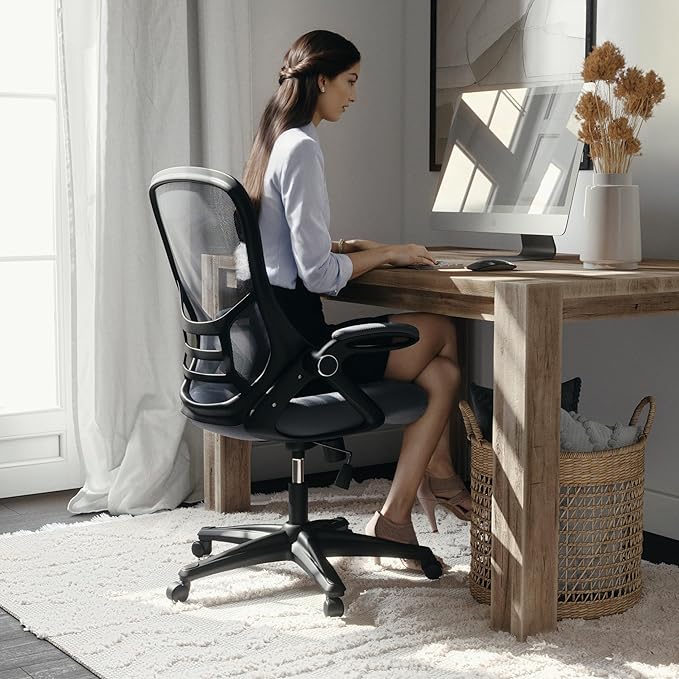 Flash Furniture Porter High-Back Swivel Office Chair with Adjustable Lumbar Support and Seat Height, Ergonomic Mesh Desk Chair with Flip-Up Armrests, Black - LeafyLoom
