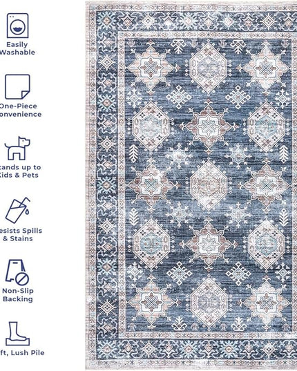 nuLOOM Finley Machine Washable Vintage Distressed Ultra Thin Area Rug, 3' x 5', Grey - LeafyLoom