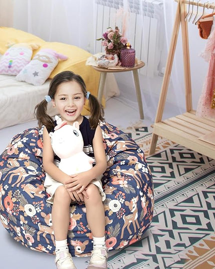 Stuffed Animal Storage Bean Bag Chair Cover, Hold Kids Plush Toys Blankets Towels Beanbag (Cover Only), Canvas Floor Circle Stuff Sit Seat Sofa with YKK Zipper, Large 32", Fawn - LeafyLoom