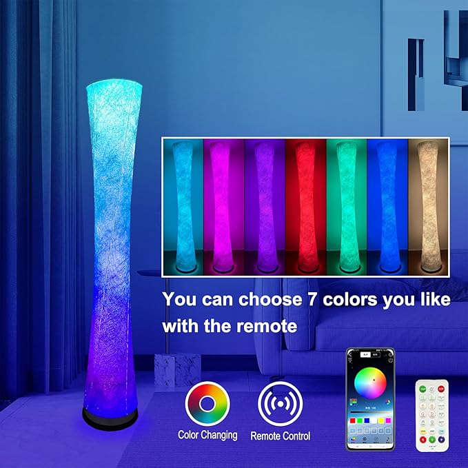 Floor Lamp, floor lamps for living room, floor lamp for bedroom, standing lamp, RGB Color Changing, Music Sync, APP Remote Control, 62'' Standing Lamp for Living Room,see installation video here - LeafyLoom