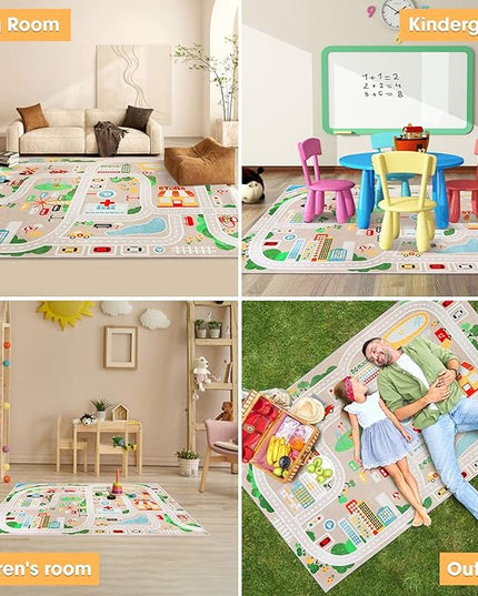 Kid Rug Carpet Playmat for Toy Cars and Train，Play Area Rug with Rubber Backing，Fun Throw Rug，Ideal Gift for Children Baby Bedroom Play Room(120×180cm/47×71in) - LeafyLoom