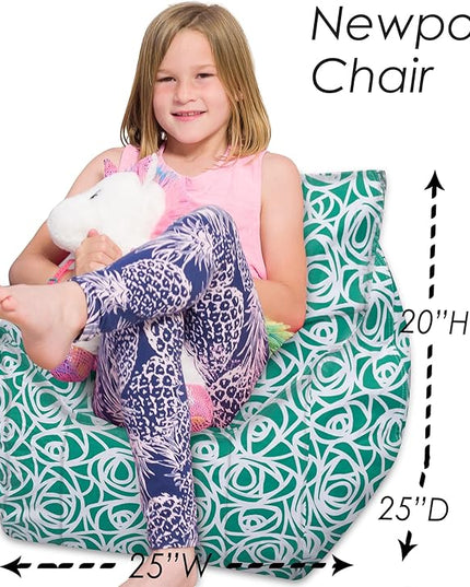 Posh Creations Structured Comfy Bean Bag Chair for Gaming, Reading, and Watching TV, Newport Chair, Canvas - Roses Mint - LeafyLoom