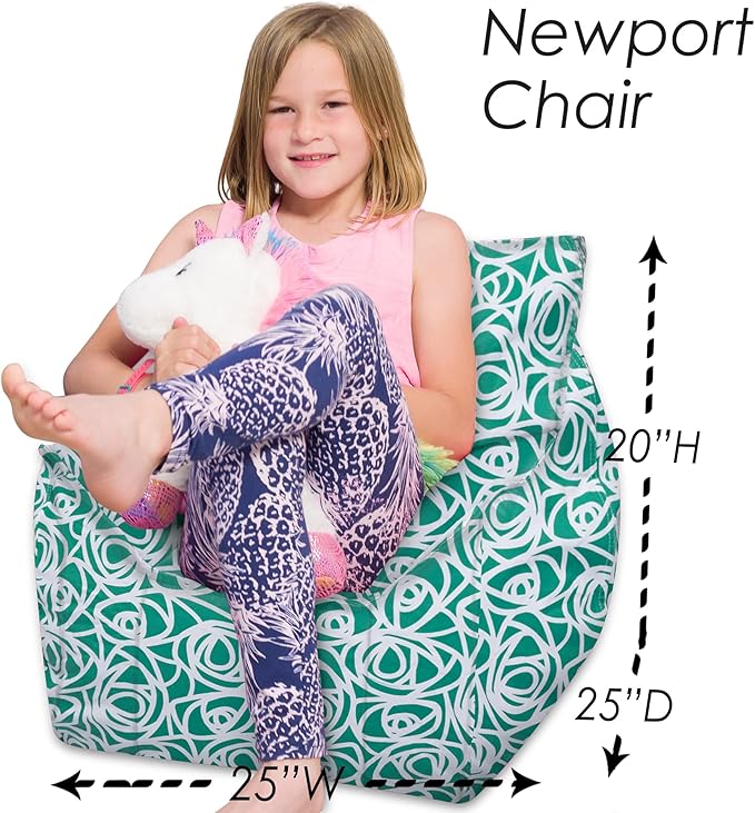 Posh Creations Structured Comfy Bean Bag Chair for Gaming, Reading, and Watching TV, Newport Chair, Canvas - Roses Mint - LeafyLoom