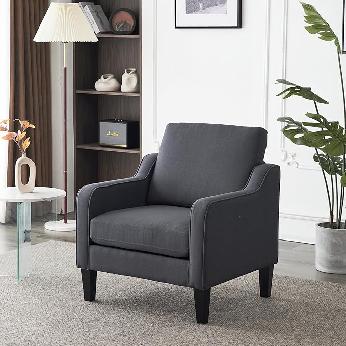 VINGLI Accent Chairs for Living Room Chairs Mid Century Modern Chair Sofa Chair Upholstered Arm Chair with Scooped Arms for Bedroom, Apartment, Office, Studio, Waiting Room, Play Room - LeafyLoom
