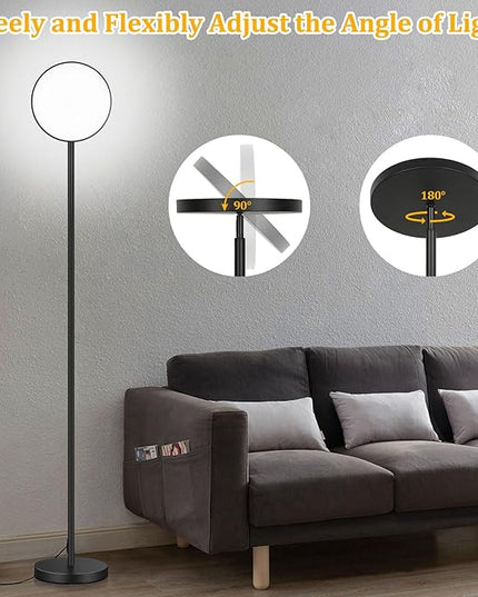 Floor Lamp, 2400LM Bright Floor Lamp for Living Room, LED Modern Torchiere Floor Lamp with 2700K-6000K Stepless Dimming, 69" Tall Standing Lamp with Remote & Foot Switch for Bedroom Office - LeafyLoom