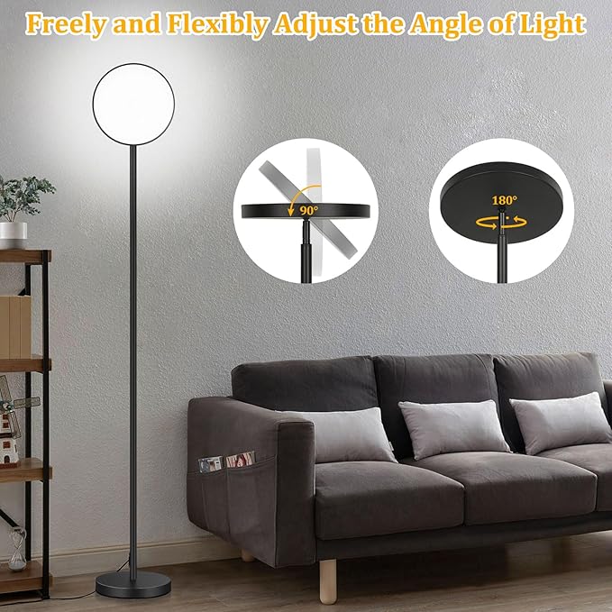 Floor Lamp, 2400LM Bright Floor Lamp for Living Room, LED Modern Torchiere Floor Lamp with 2700K-6000K Stepless Dimming, 69" Tall Standing Lamp with Remote & Foot Switch for Bedroom Office - LeafyLoom