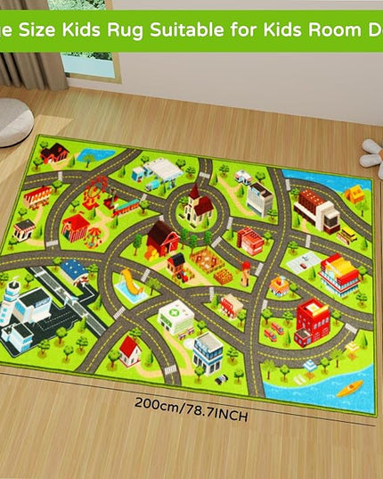 Kids Rugs Traffic Road Carpet for Car City Map Play Rug 5'×6.7' for Playroom Educational Mat Area Rug, Kid Playtime Collection Toddler Car Track Rug Cute Cartoon (City Road A, 59×78.7 in) - LeafyLoom