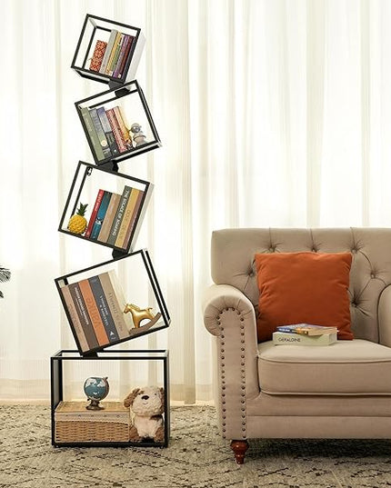 Bookshelf 2024 NEW, 5-Tier Bookshelves, 67" Tall Black Bookshelf, Book Shelf, Bookcase, Modern Bookshelf, Storage Shelf for CDs/Books/Collections, Display Shelf for Livingroom, Bedroom, Office - LeafyLoom