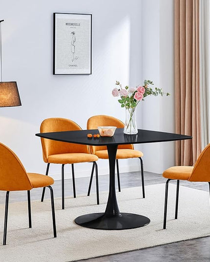 42 inch Black Square Pedestal Table for 4-6 Person, Mid Century Modern Table for Kitchen Dining Room - LeafyLoom