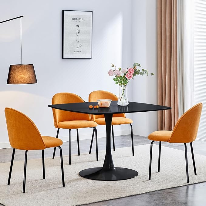 42 inch Black Square Pedestal Table for 4-6 Person, Mid Century Modern Table for Kitchen Dining Room - LeafyLoom