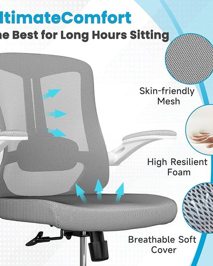 Ergonomic Office Chair - Comfy Desk Chairs with Wheels and Arms, 400LB Heavy Duty Mesh Computer Chairs with Comfortable Lumbar Back Support for Home Office, Bedroom, College Dorm and Study - LeafyLoom