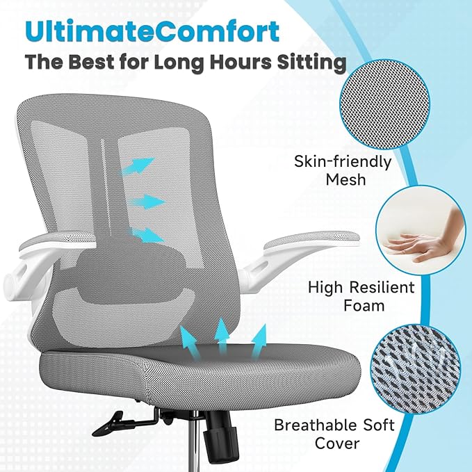 Ergonomic Office Chair - Comfy Desk Chairs with Wheels and Arms, 400LB Heavy Duty Mesh Computer Chairs with Comfortable Lumbar Back Support for Home Office, Bedroom, College Dorm and Study - LeafyLoom