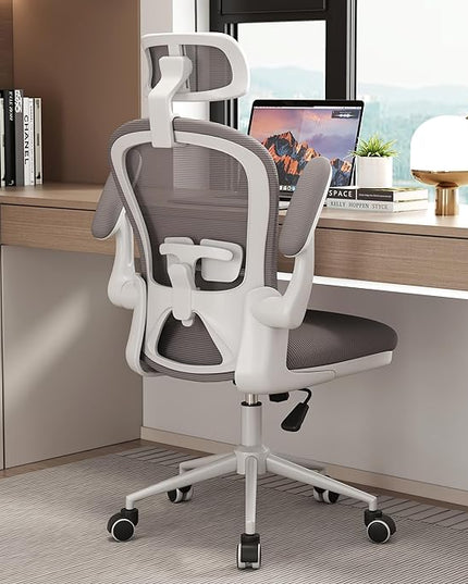 Ergonomic Office Chairs with Adjustable Lumbar Support,Mesh Desk Chair with Adjustable Arms and Wheels,Computer Desk Chair for Home Office Essentials（Headrests,White） - LeafyLoom