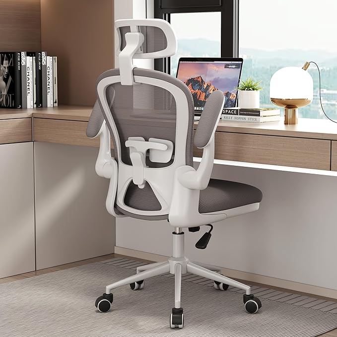 Ergonomic Office Chairs with Adjustable Lumbar Support,Mesh Desk Chair with Adjustable Arms and Wheels,Computer Desk Chair for Home Office Essentials（Headrests,White） - LeafyLoom