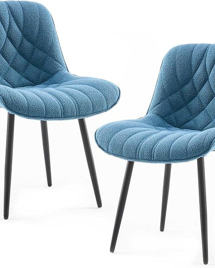 Velvet Dining Chairs Set of 2, Elegant Dining Room Chairs Curved Backrest, Modern Upholstered Dining Table Chair, Armless Bedroom Chairs for Kitchen Living Room Dining Room, Lake Blue - LeafyLoom