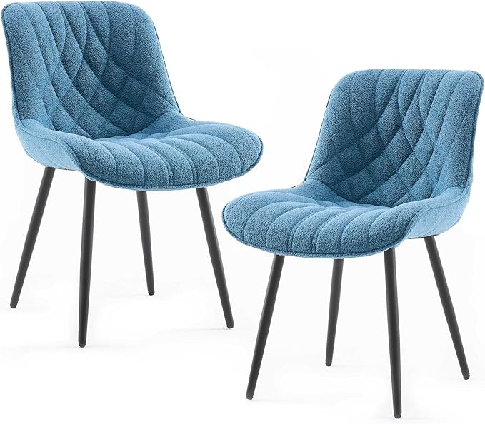 Velvet Dining Chairs Set of 2, Elegant Dining Room Chairs Curved Backrest, Modern Upholstered Dining Table Chair, Armless Bedroom Chairs for Kitchen Living Room Dining Room, Lake Blue - LeafyLoom