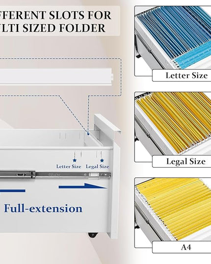 2 Drawer Mobile File Cabinet Top Storage Shelf, Rolling Metal Filing Cabinet for Legal & Letter File Anti-tilt Design with Lock Under Desk Office Drawers Fully Assembled Except Casters(Top ST W) - LeafyLoom