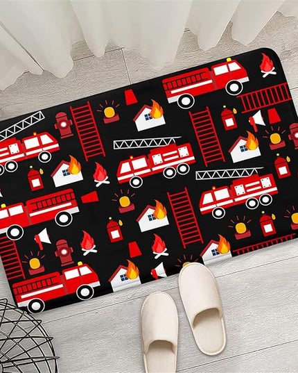 Car Play Rug Fire Fighting Truck Area Rug Car Rug Play Mat Kids Rugs for Playroomcar Rug for Boys Room Carpet Floor Mat for Bedroom Living Room,Black 2'×3' - LeafyLoom