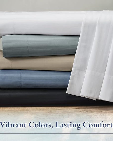 California Design Den Striped Sheets for King Size Bed, Soft 100% Cotton Sheets, Luxury 400 Thread Count Sateen, 4 Piece Deep Pocket Cooling Sheets Set (White Sheets) - LeafyLoom