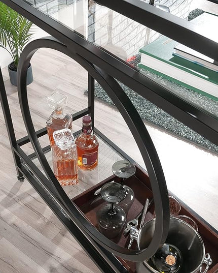 Sauder International Lux Bar Cart, Black Finish - LeafyLoom