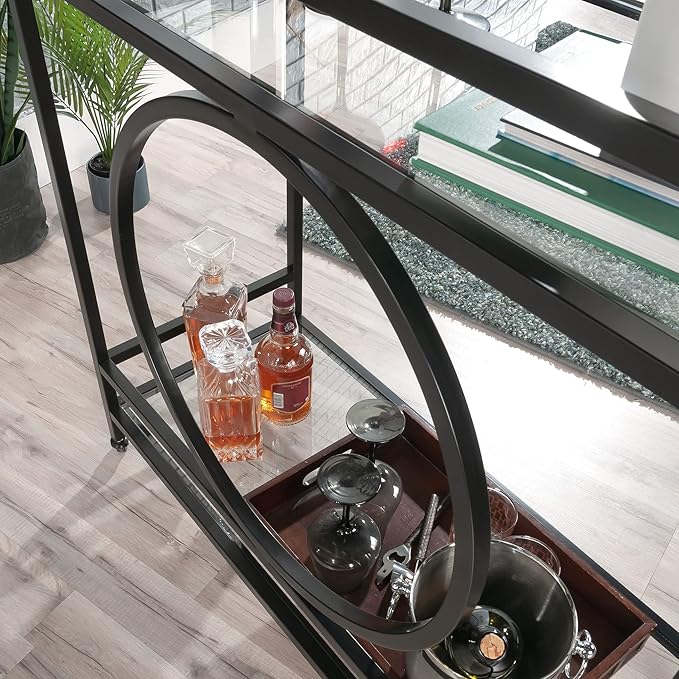 Sauder International Lux Bar Cart, Black Finish - LeafyLoom