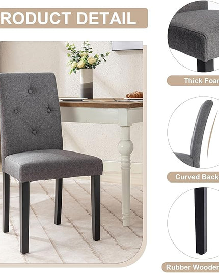 VECELO Upholstered Dining Chairs Set of 2 Modern Fabric and Solid Wood Legs &High Back for Kitchen/Living Room-DGRY - LeafyLoom