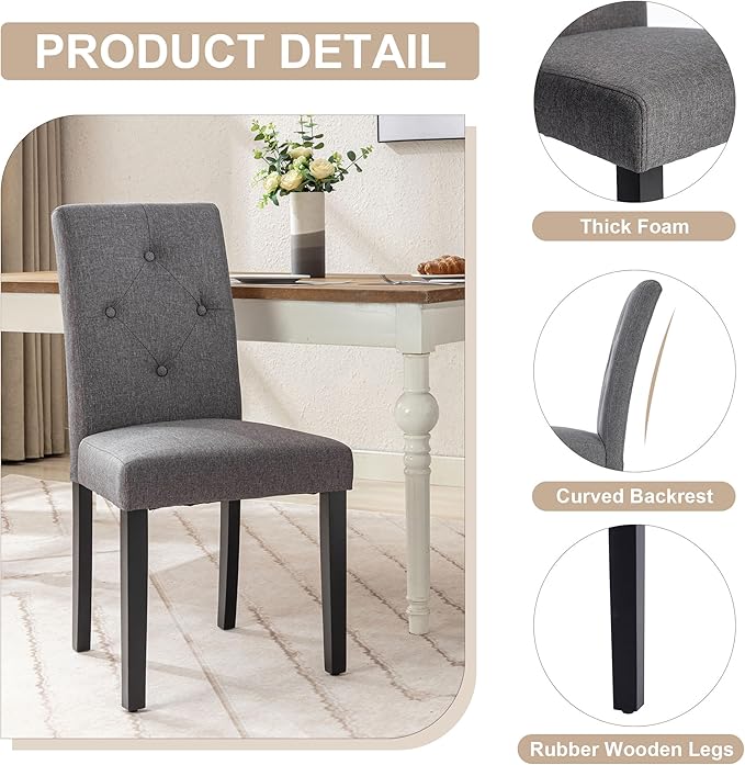 VECELO Upholstered Dining Chairs Set of 2 Modern Fabric and Solid Wood Legs &High Back for Kitchen/Living Room-DGRY - LeafyLoom