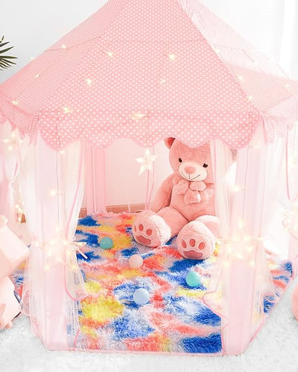 junovo Ultra Soft Hexagon Rug Fluffy Rainbow Nursery Rug for Princess Tent Kids Play Castle, Furry Hexagonal Carpet for Kids Girls Room Playhouse Classroom Dorm Home Decor, 4.6ft Tie-Dye Orange-Red - LeafyLoom