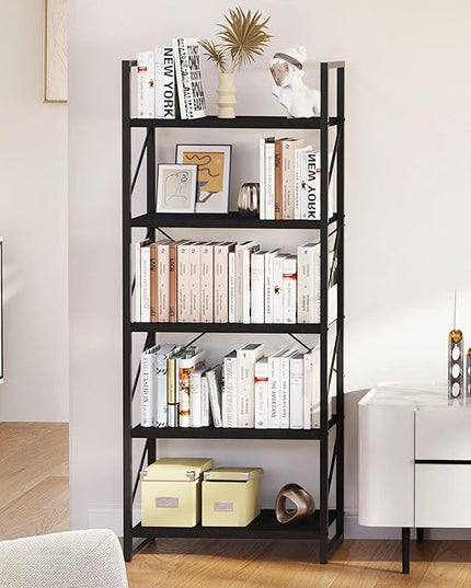 YITAHOME 5-Tier Bookshelf, Freestanding Black Book Shelf, Modern Minimalist Open Display Storage Book Shelves Standing Shelving Unit for Living Room Bedroom Home Office, Black - LeafyLoom