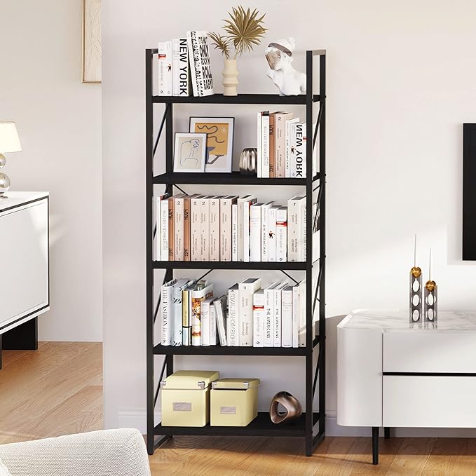YITAHOME 5-Tier Bookshelf, Freestanding Black Book Shelf, Modern Minimalist Open Display Storage Book Shelves Standing Shelving Unit for Living Room Bedroom Home Office, Black - LeafyLoom