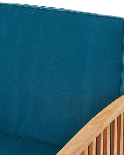 Christopher Knight Home Carolina Outdoor 4 Piece Patina Acacia Wood Sofa Conversation Patio Furniture Sets with Cushions, 27.50" D x 24.00" W x 33.25" H, Dark Teal/Brown - LeafyLoom