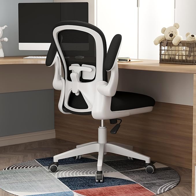 Ergonomic Home Office Desk Chairs Comfy Computer Gaming Chairs Mesh Arm Swivel Chairs of Adults for Home Office Bedroom(White) - LeafyLoom
