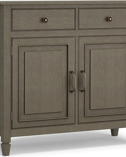 SIMPLIHOME Connaught SOLID WOOD 40 inch Wide Traditional Entryway Storage Cabinet in Farmhouse Grey for the Living Room, Entryway and Family Room - LeafyLoom