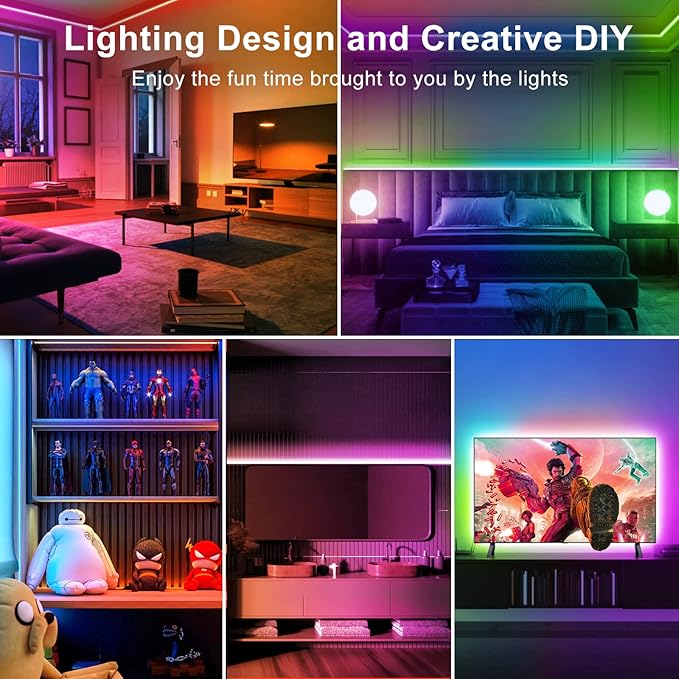 TJOY 100ft Bluetooth LED Strip Lights, Music Sync LED Lights Strip, RGB Color Changing LED Lights with Remote,Smart Phone APP Control, LED Lights for Bedroom,TV,Room DIY (APP+Remote +Mic) TJOY