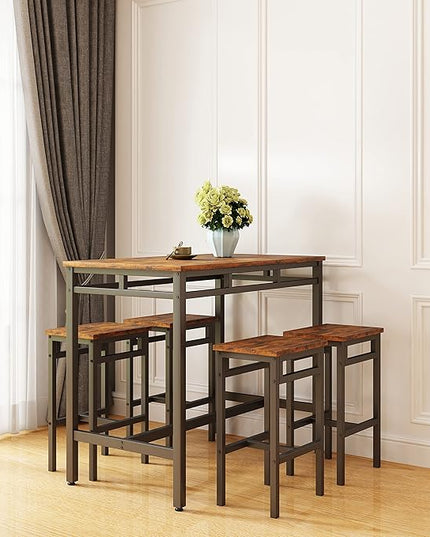 NicBex Dining Table Set for 4 Kitchen Table Set Bar Table Set 5Pc Dinging Table Set with High Stools for Dining Room, Small Space, Apartment, Structural Strengthening, Industrial Style, Rustic Brown - LeafyLoom