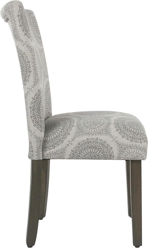 HomePop Parsons Classic Upholstered Accent Dining Chair, Set of 2, Grey Medallion - LeafyLoom